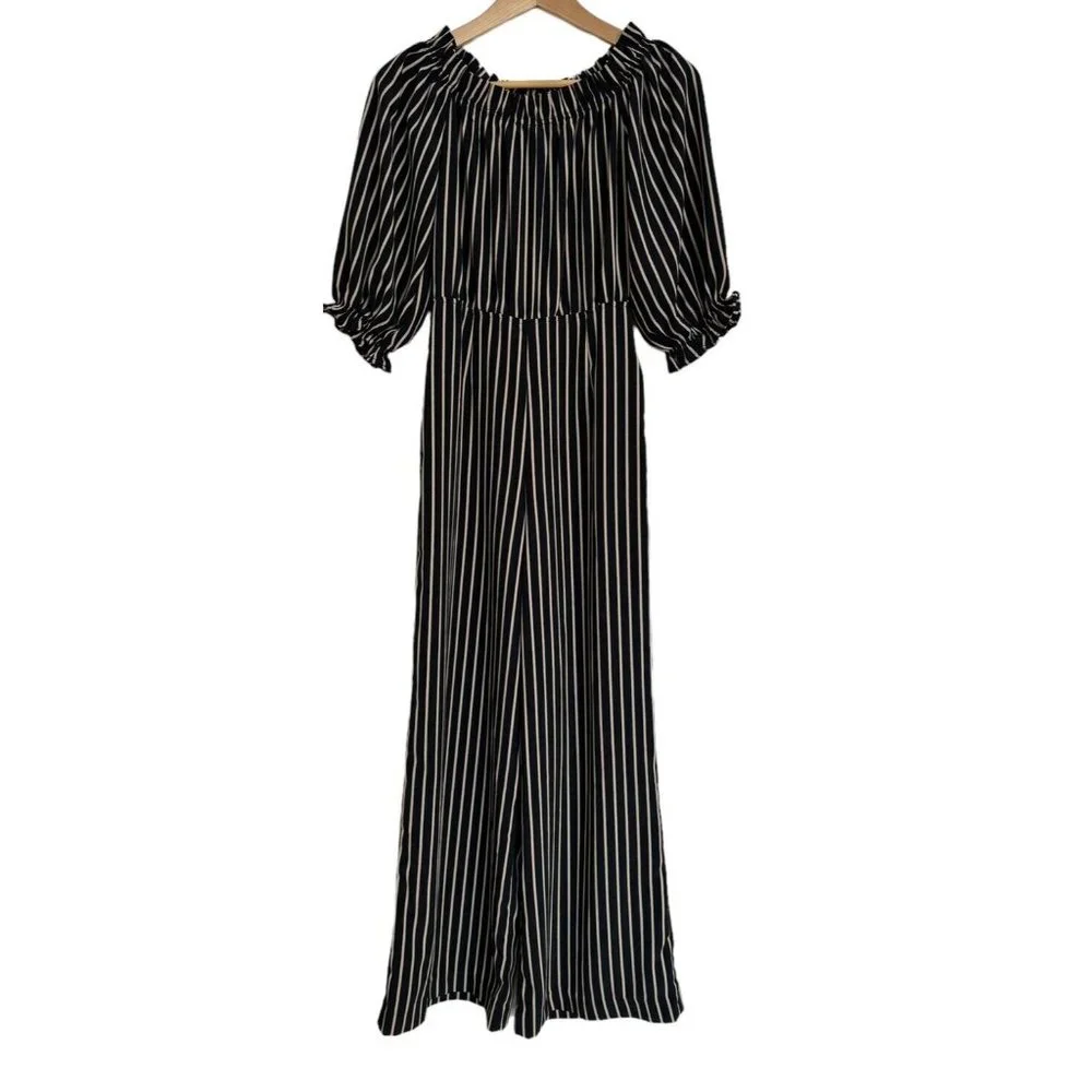 Olivaceous Small Jumpsuit Striped Short Sleeve Polyester Ruffle Neckline NWT